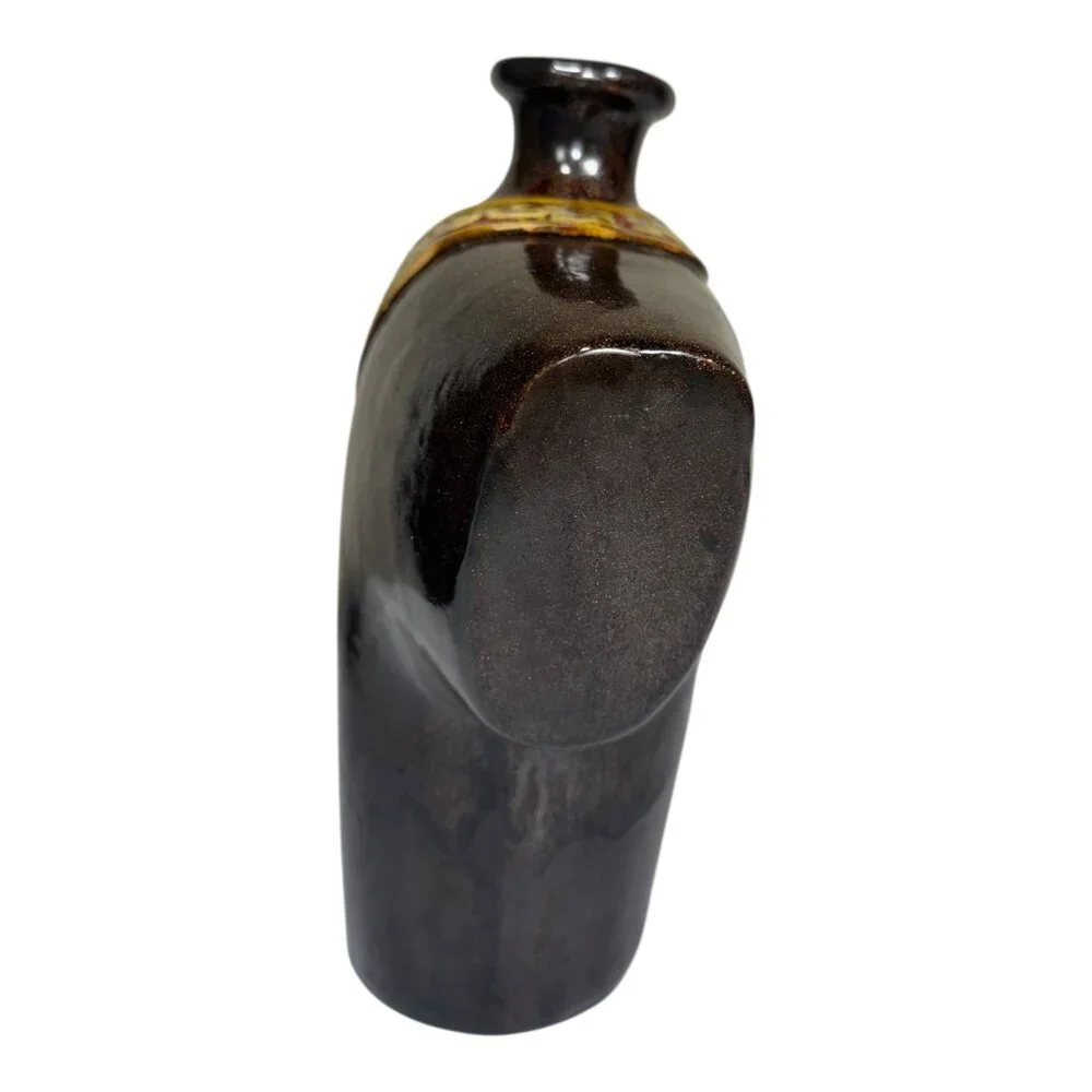 Vintage Kimono-Inspired Ceramic Abstract Vase W/ Ornate Red & Gold Detailing 12”